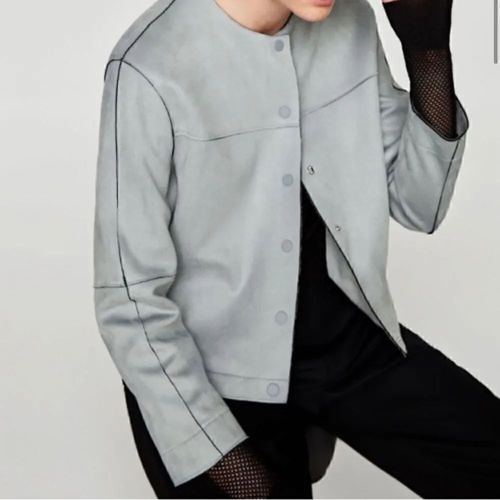 NEW ZARA Blue Suede Button Jacket - Picture 2 of 3